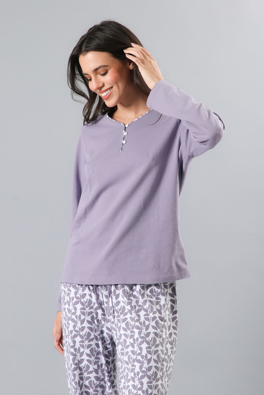 FLORES - Pijama Manga Larga Abotonado Con Print Mujer Flores
