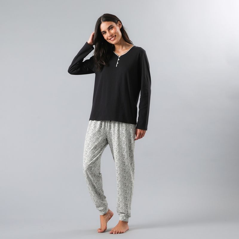 FLORES - Pijama Manga Larga Abotonado Con Print Mujer Flores