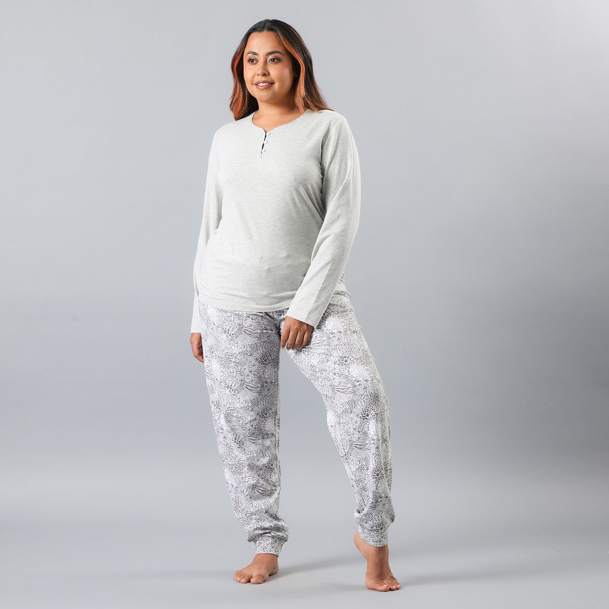 FLORES - Pijama Manga Larga Abotonado Con Print Mujer Flores