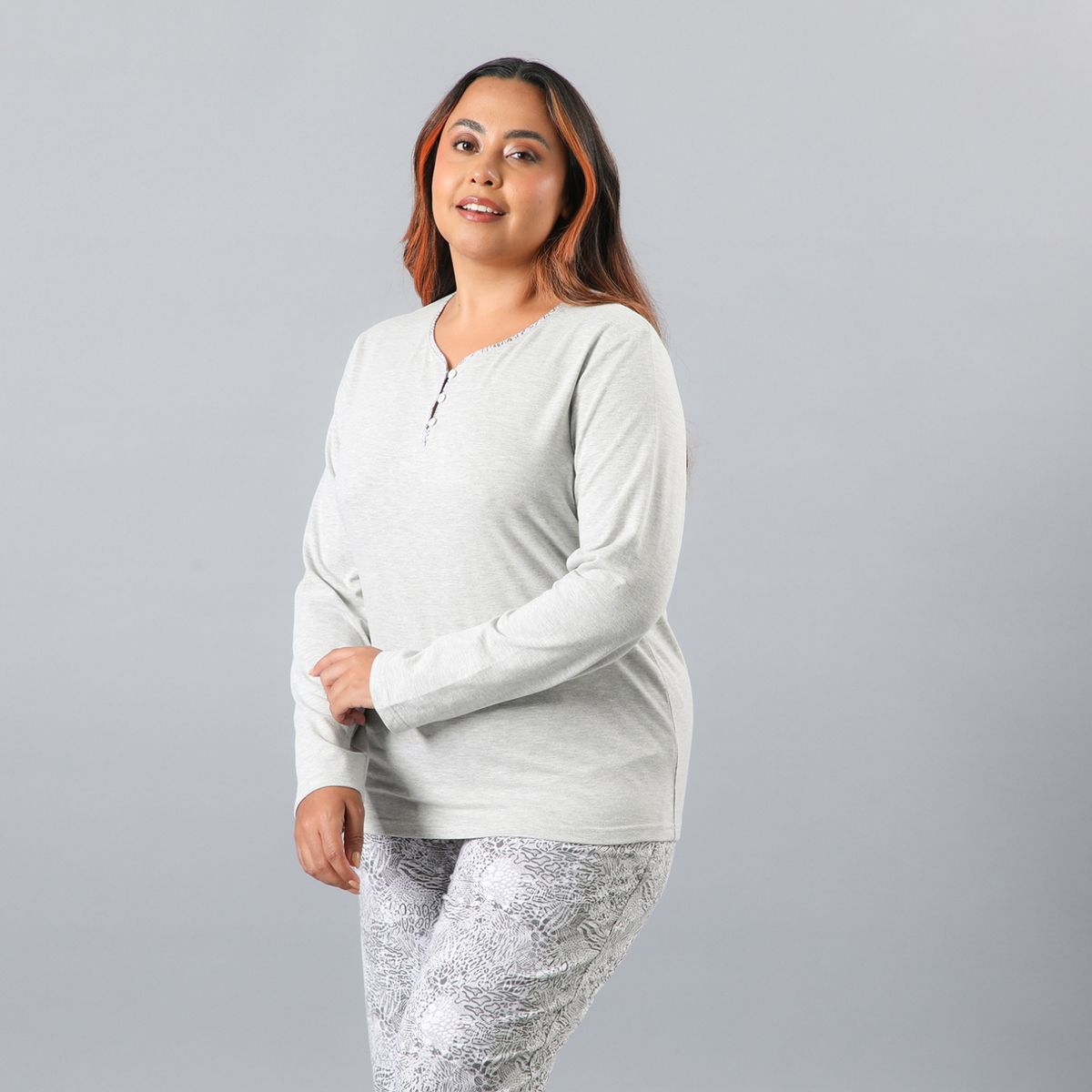 FLORES - Pijama Manga Larga Abotonado Con Print Mujer Flores