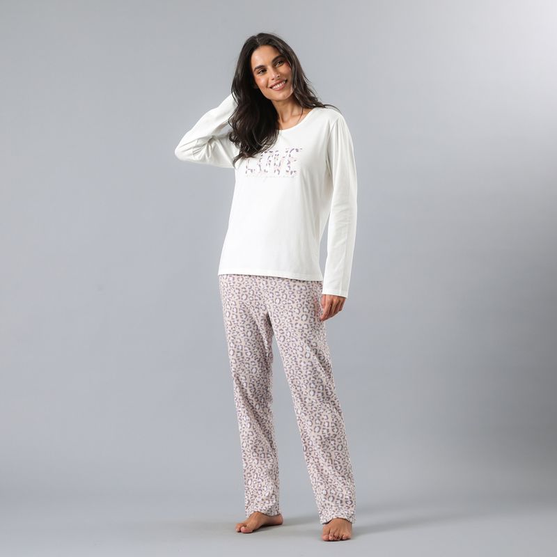 FLORES - Pijama Manga Larga Micropolar Mujer Flores