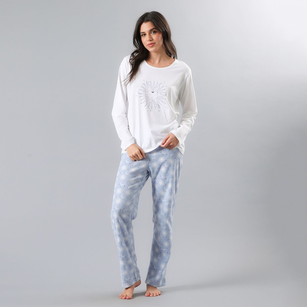 FLORES - Pijama Manga Larga Micropolar Mujer Flores