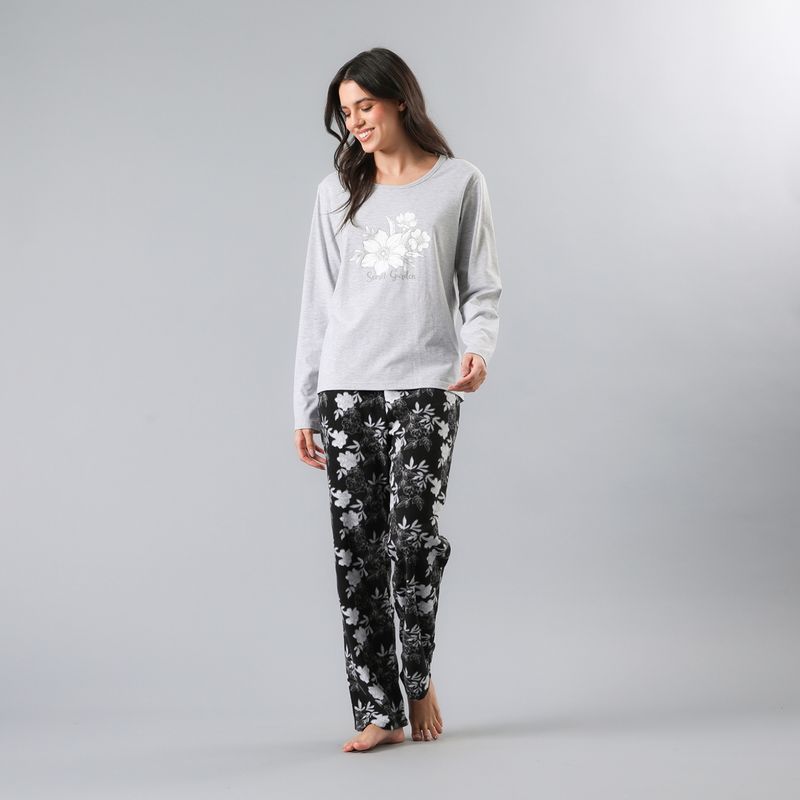 FLORES - Pijama Manga Larga Micropolar Mujer Flores