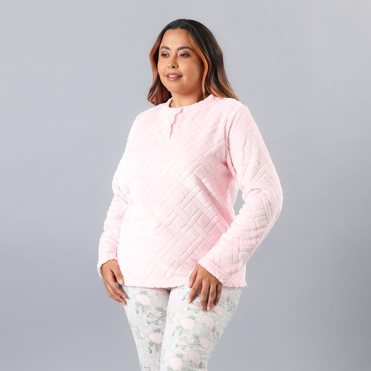 FLORES - Pijama Cuello Abotonado Coral/Micro Flee Mujer Flores