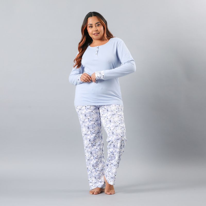 FLORES - Pijama Top Manga Larga + Pantalon Mujer Flores