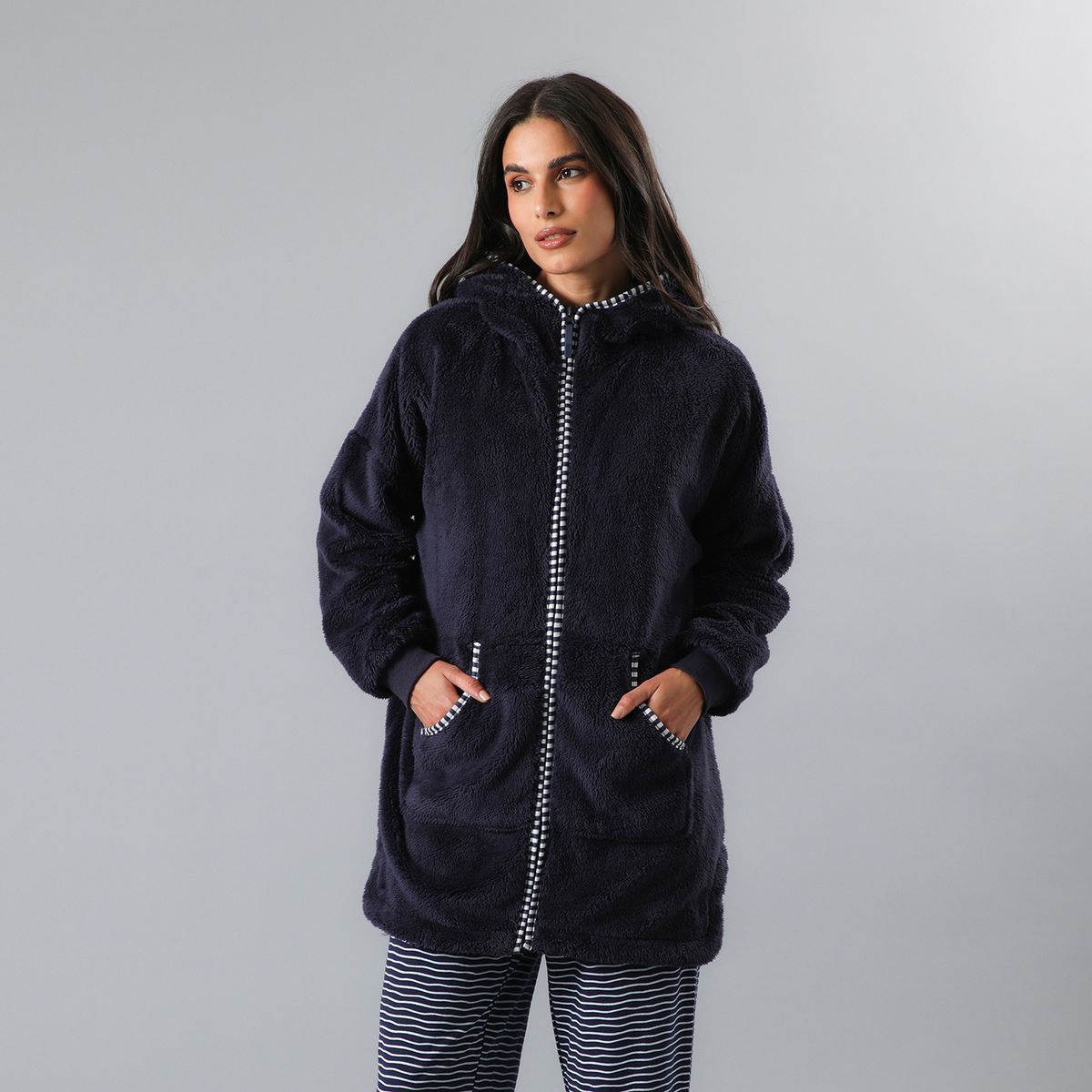 FLORES - Poleron Pijama Manga Larga Con Gorro Coralfleece Mujer Flores