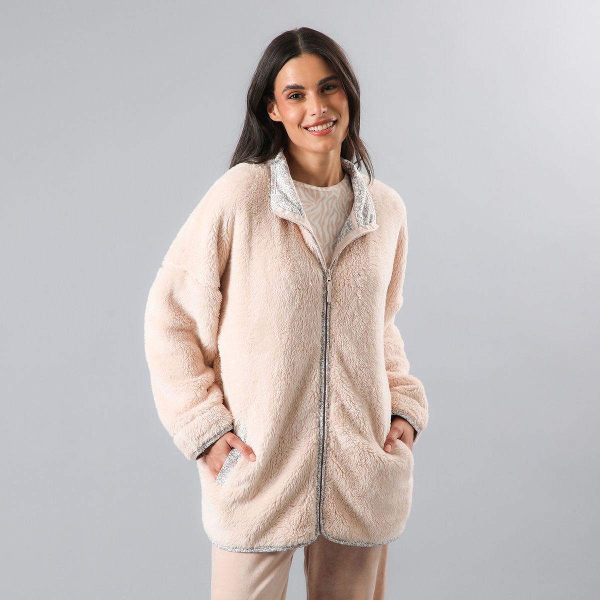 FLORES - Polerón Pijama Manga Larga Con Cuello Alto Coralfleece Mujer Flores