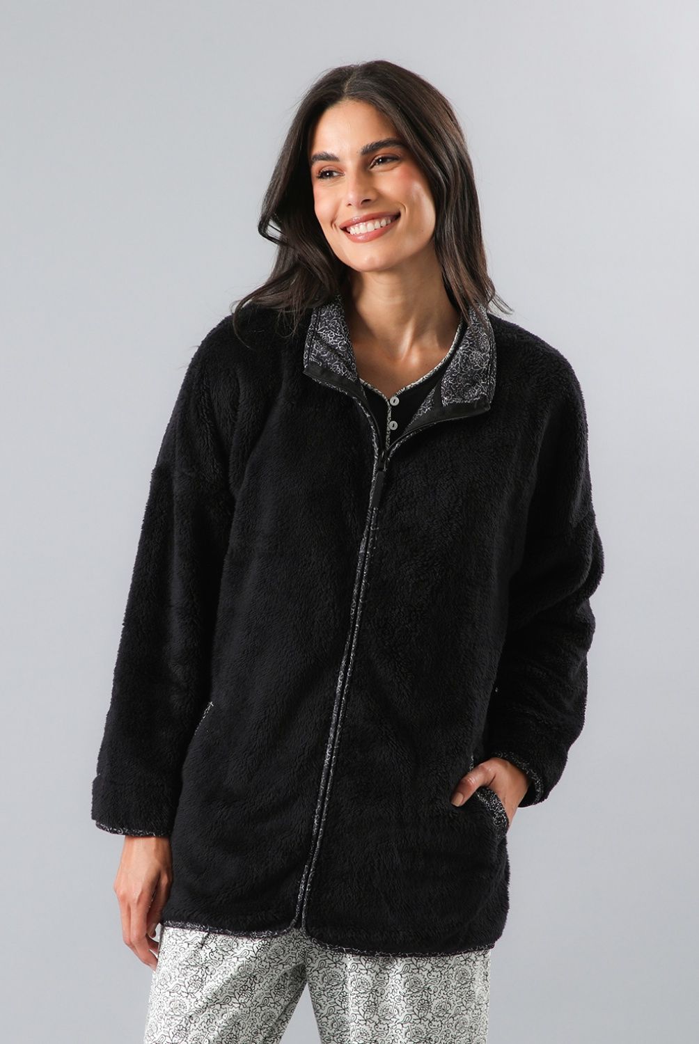 FLORES - Polerón Pijama Manga Larga Con Cuello Alto Coralfleece Mujer Flores