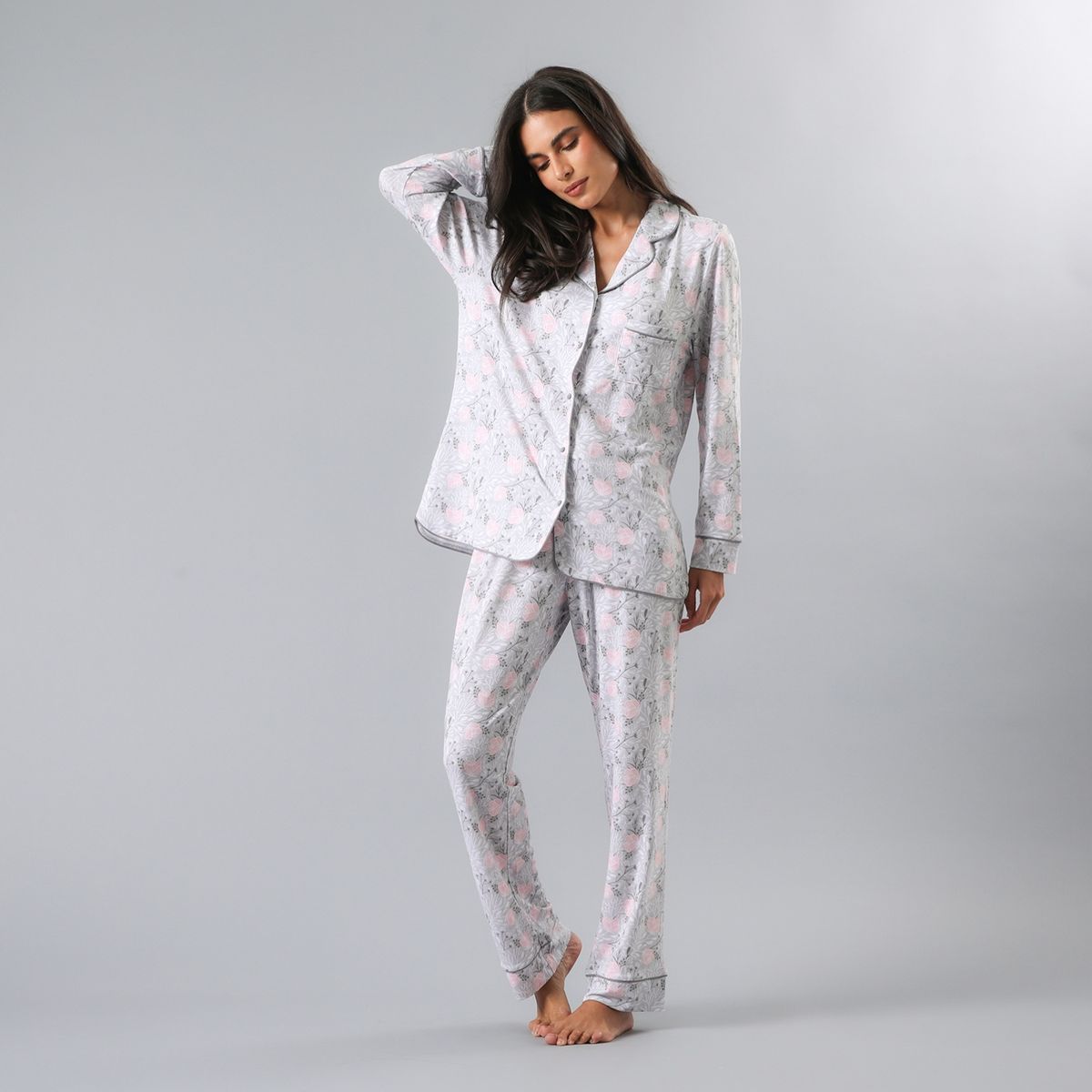 FLORES - Set Pijama Camisero + Pantalon Mujer Flores