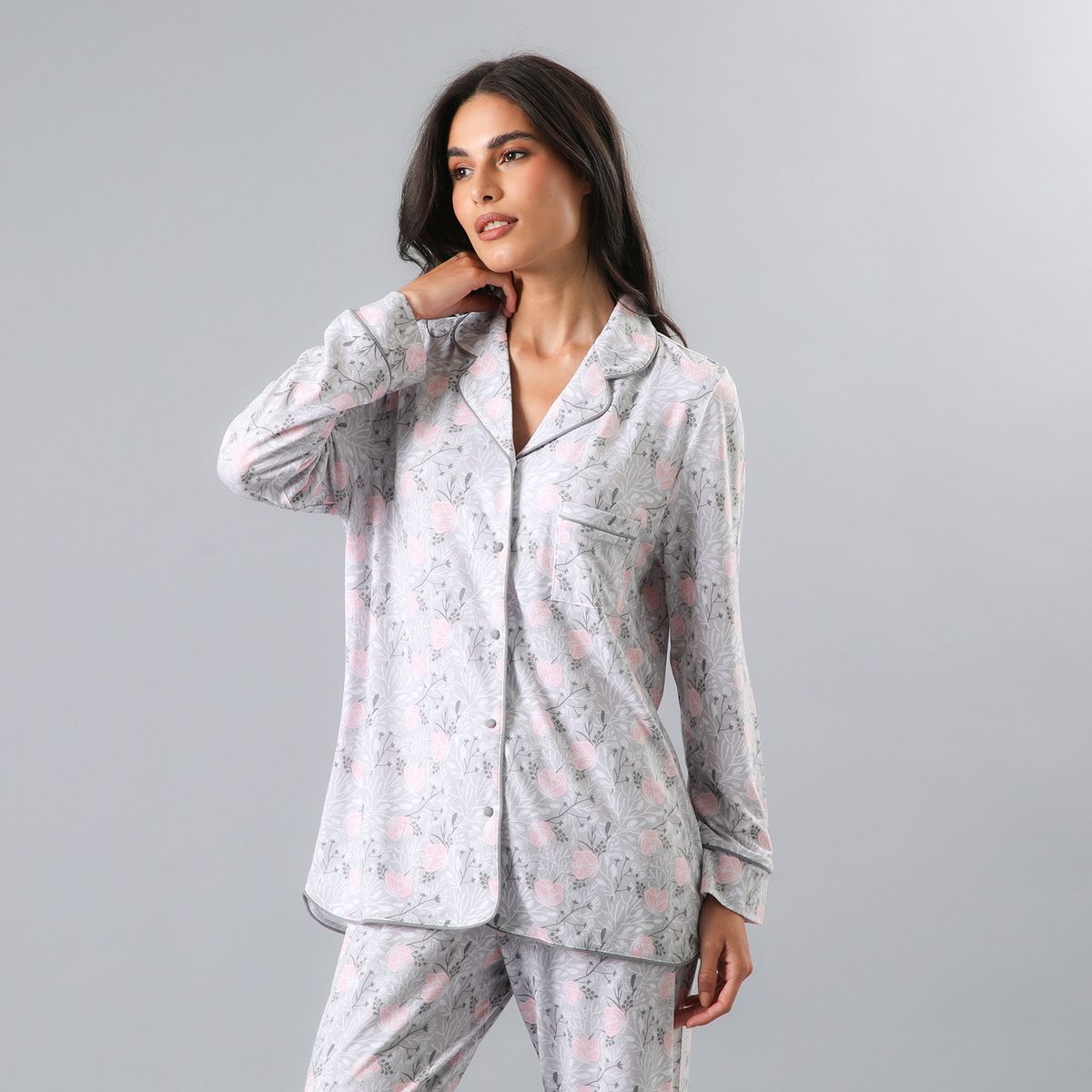 FLORES - Set Pijama Camisero + Pantalon Mujer Flores