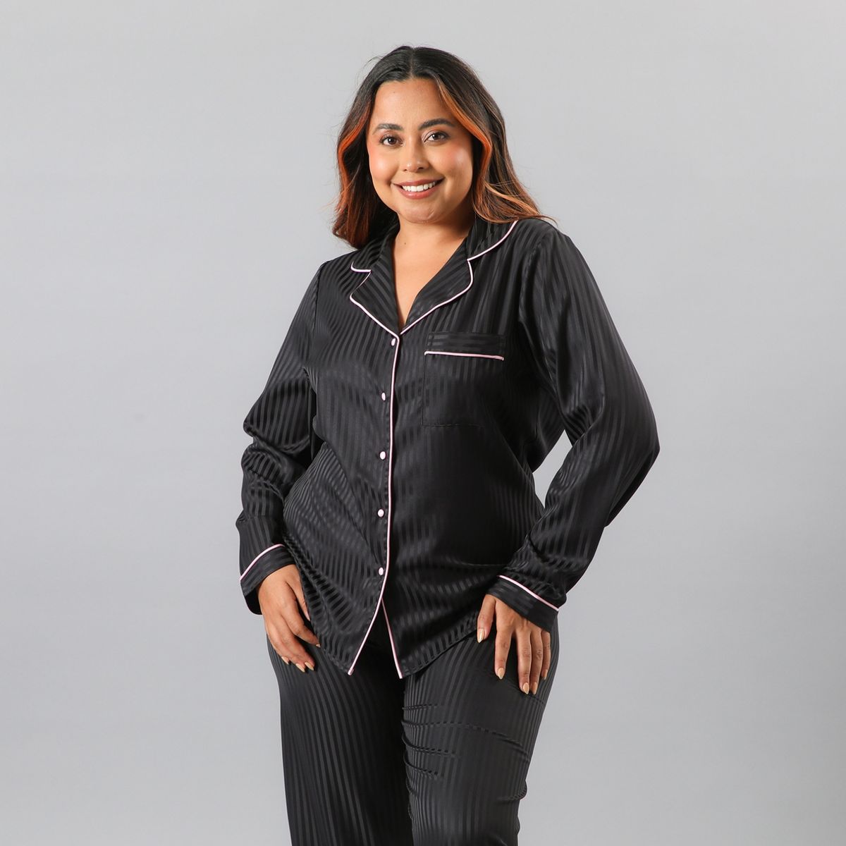 FLORES - Pijama Set Camisero + Pantalon Satin Jacquard Mujer Flores