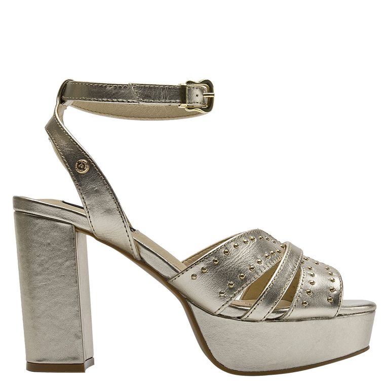 POLLINI Sandalia Mujer Cuero Plateado