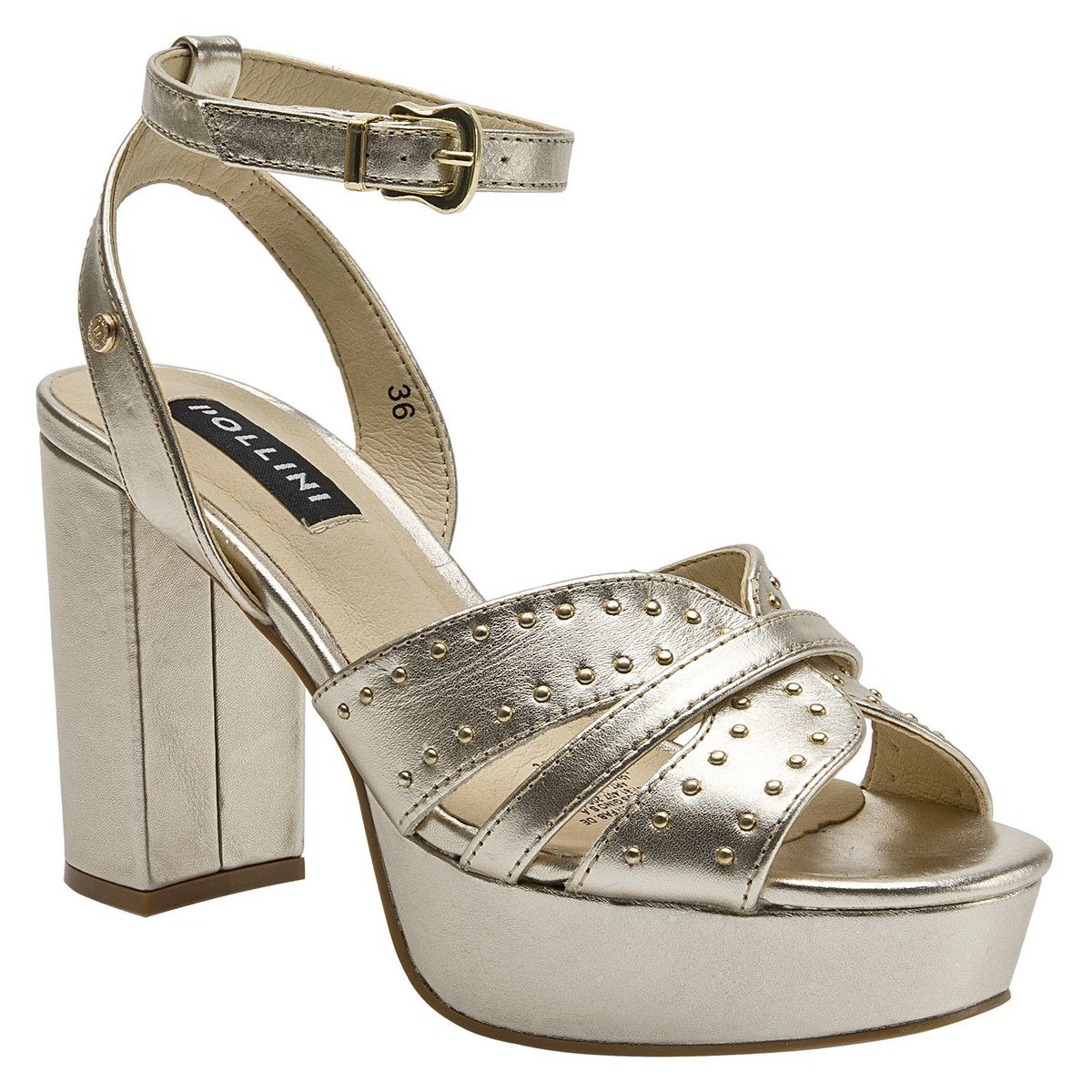 POLLINI - Sandalia Mujer Cuero Plateado Pollini