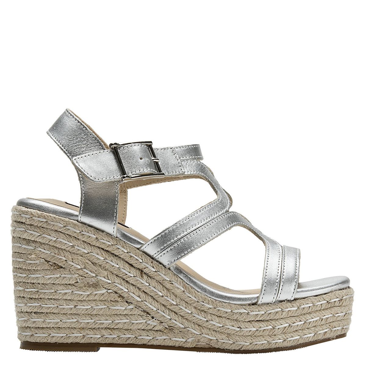 POLLINI - Sandalia Mujer Cuero Plateado Pollini