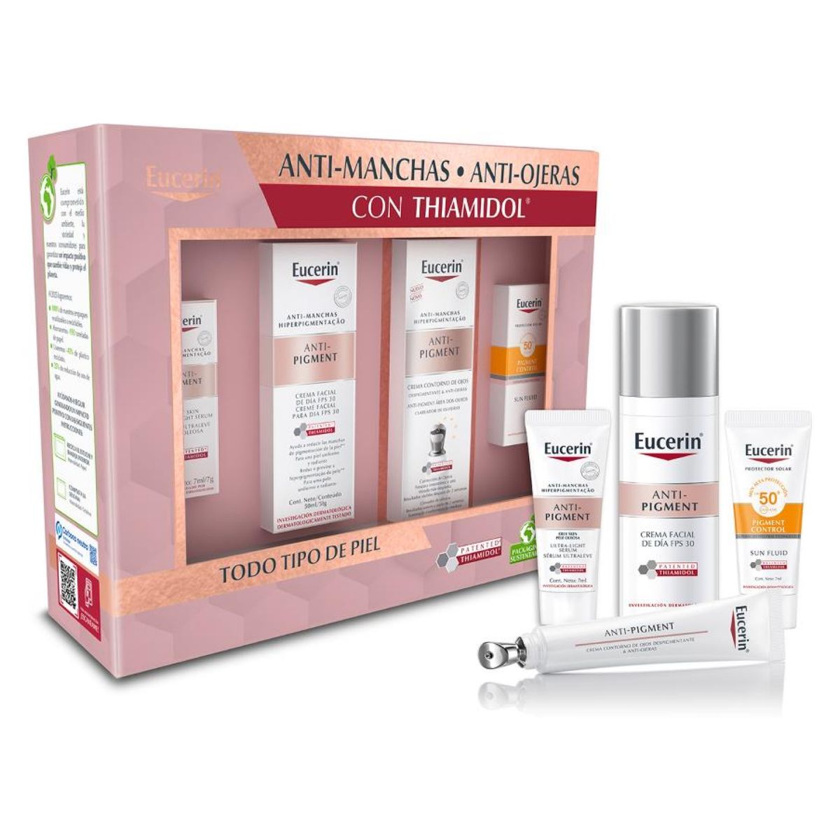 EUCERIN - Set Rutina Anti-Pigment Serum, Crema Facial Día, Contorno de Ojos, Serum & Protector Solar Anti Manchas y Anti Ojeras Eucerin
