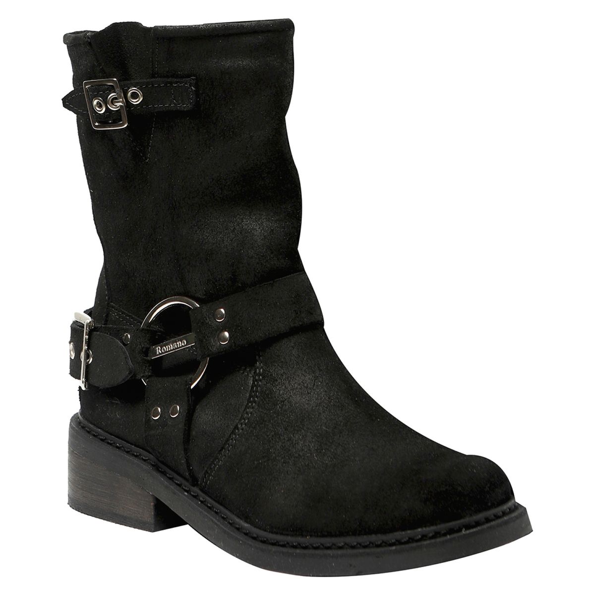 ROMANO - Botín Biker Mujer Cuero Negro Romano