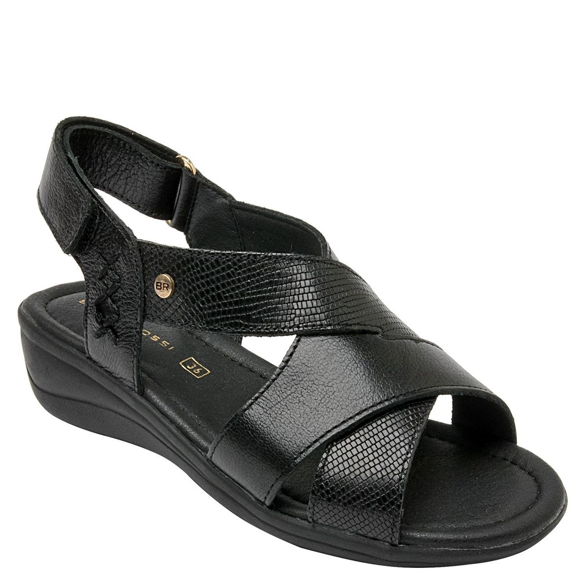 BRUNO ROSSI - Sandalia Mujer Cuero Negro Bruno Rossi