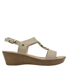 BRUNO ROSSI - Sandalia de Cuña de Cuero para Mujer Beige