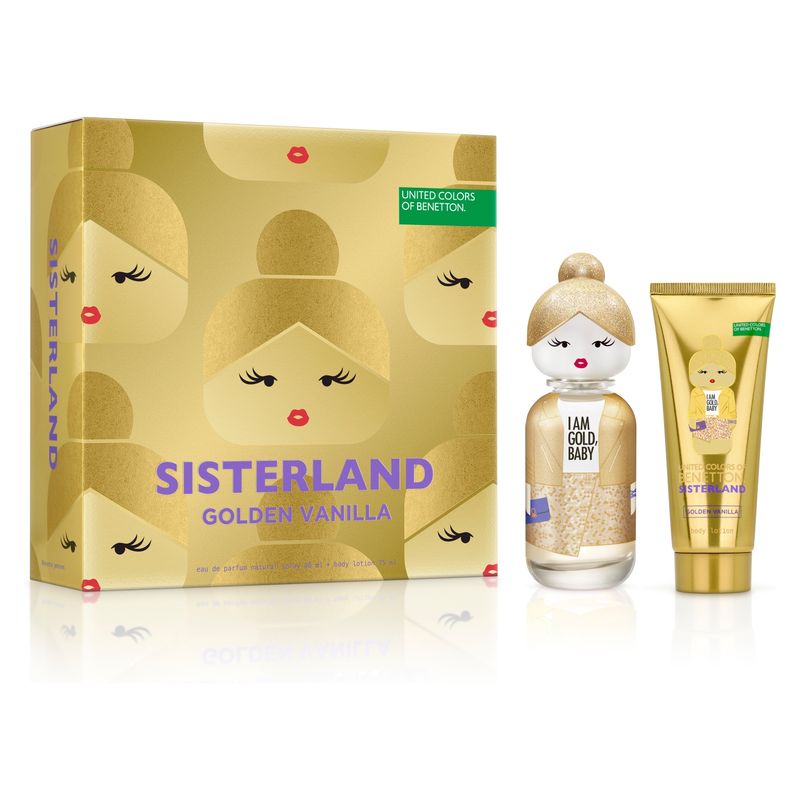 BENETTON - Set Regalo Benetton Perfume Mujer Perfume Mujer Sisterland Golden Vainilla EDP 80ml + Loción Corporal 75ml Benetton