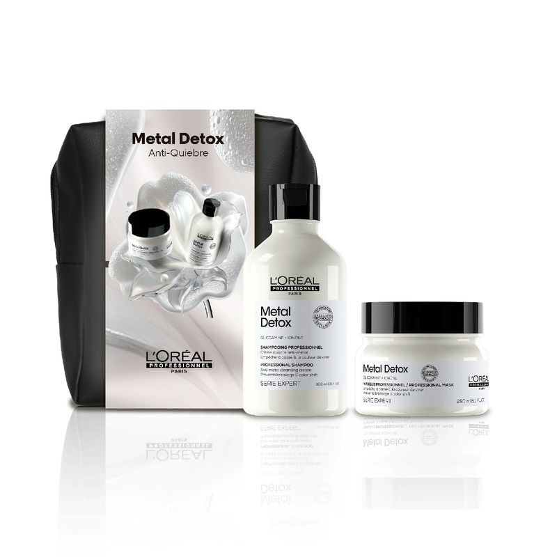 LOREAL PROFESSIONNEL - Set Metal Detox Anti-Quiebre Para Cabello Dañado Y Con Color Shampoo 300Ml + Máscara 250Ml + Cosmetiquero Loreal Professionnel