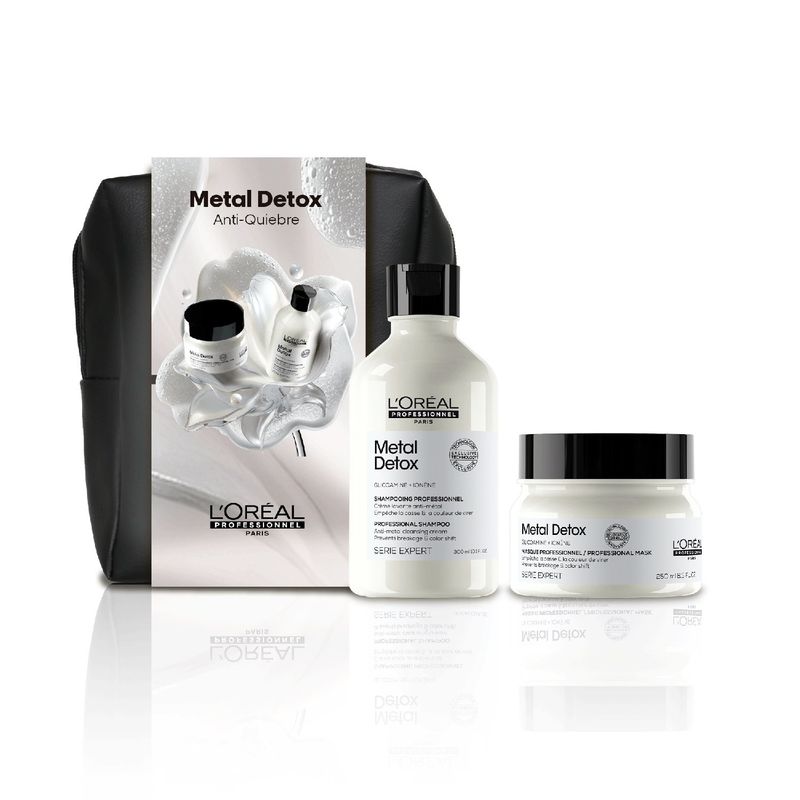 LOREAL PROFESSIONNEL - Set Metal Detox Anti-Quiebre Para Cabello Dañado Y Con Color Shampoo 300Ml + Máscara 250Ml + Cosmetiquero Loreal Professionnel