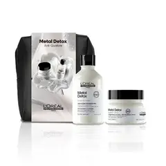 LOREAL PROFESSIONNEL - Set Metal Detox Anti-Quiebre Para Cabello Dañado Y Con Color Shampoo 300Ml + Máscara 250Ml + Cosmetiquero