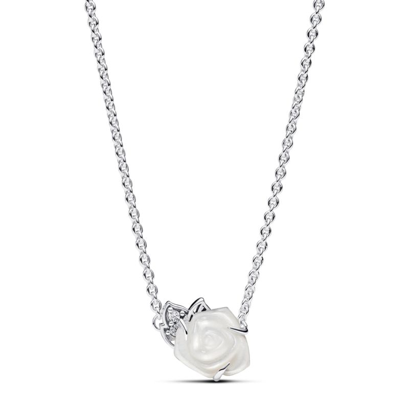 PANDORA - Collar Rosa Blanca Floreciendo De Plata  Mujer Pandora