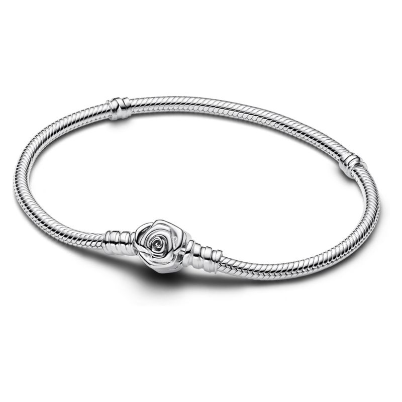 PANDORA - Brazalete Pandora Moments Cadena De Serpiente Con Cierre Rosa Floreciendo Mujer Pandora