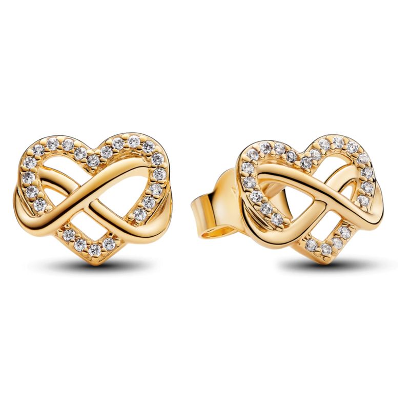 PANDORA - Aretes De Botón Corazón Infinito Brillante Mujer Pandora