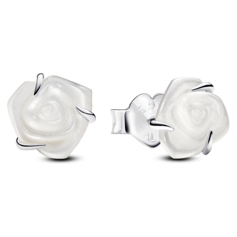 PANDORA - Aretes De Botón Rosa Blanca Floreciendo Mujer Pandora