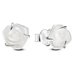 PANDORA - Aretes De Botón Rosa Blanca Floreciendo Mujer