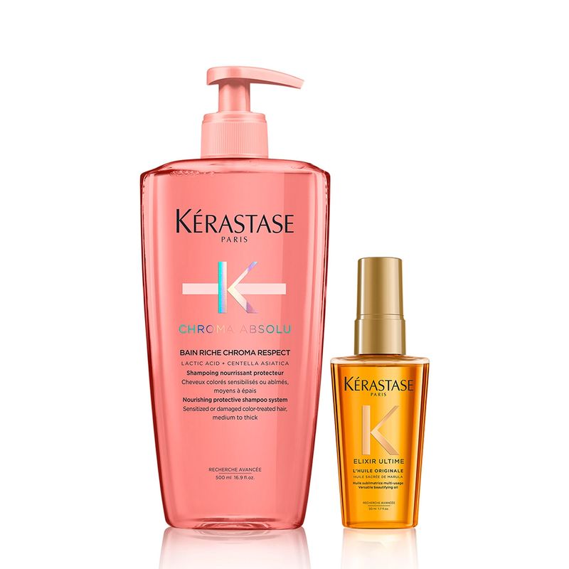 KERASTASE - Set Reparación Cabello Con Color Chroma Absolu Shampoo 500ml + Aceite 50ml Kérastase