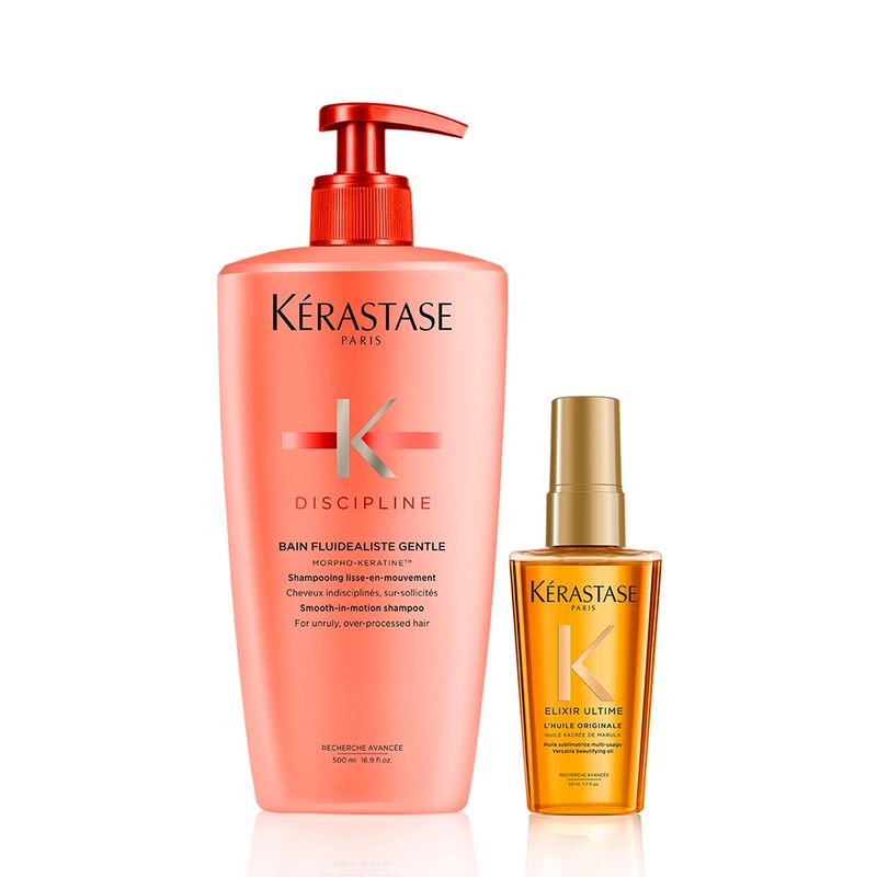 KERASTASE - Set Cabello Anti-Frizz Discipline Shampoo 500Ml + Aceite 50Ml Kérastase