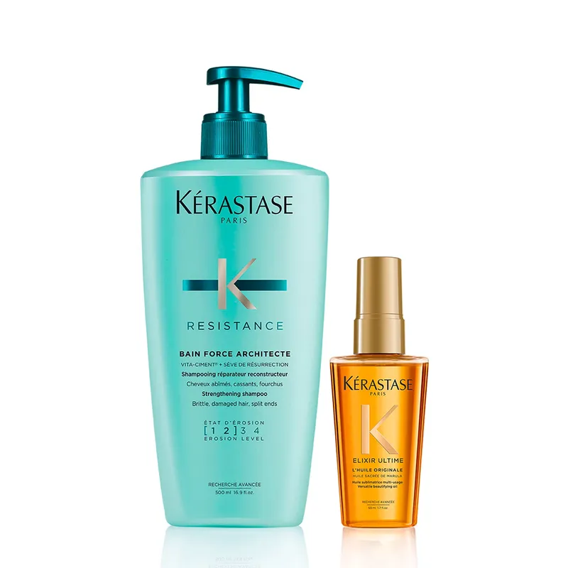 KERASTASE - Set Reparación Cabello Dañado Resistance Shampoo 500ml + Aceite 50ml Kérastase
