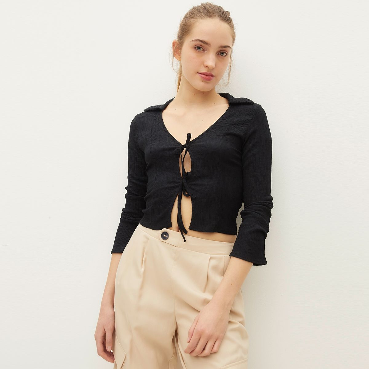 SYBILLA - Polera Manga Larga Mujer con Tiras Sybilla