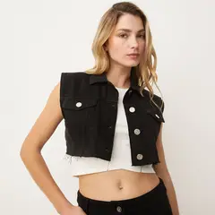 SYBILLA - Chaqueta Jeans Mujer Sin Mangas Corta Deshilachada