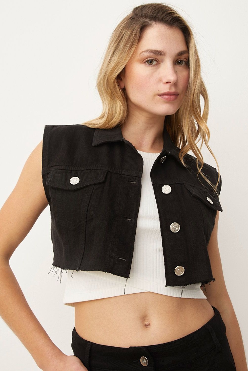 SYBILLA - Chaqueta Jeans Mujer Sybilla Sin Mangas Corta Deshilachada