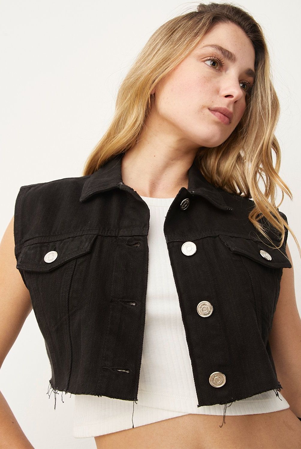 SYBILLA - Chaqueta Jeans Mujer Sybilla Sin Mangas Corta Deshilachada