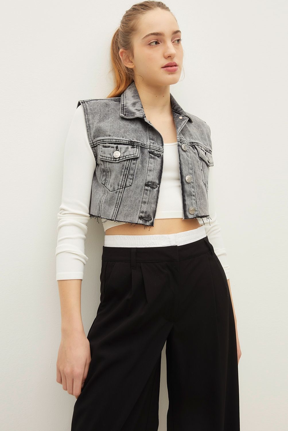 SYBILLA - Chaqueta Jeans Mujer Sybilla Sin Mangas Corta Deshilachada
