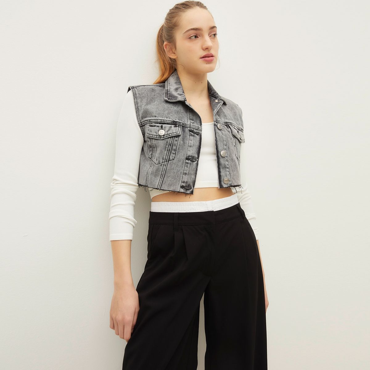 SYBILLA - Chaqueta Jeans Mujer Sybilla Sin Mangas Corta Deshilachada