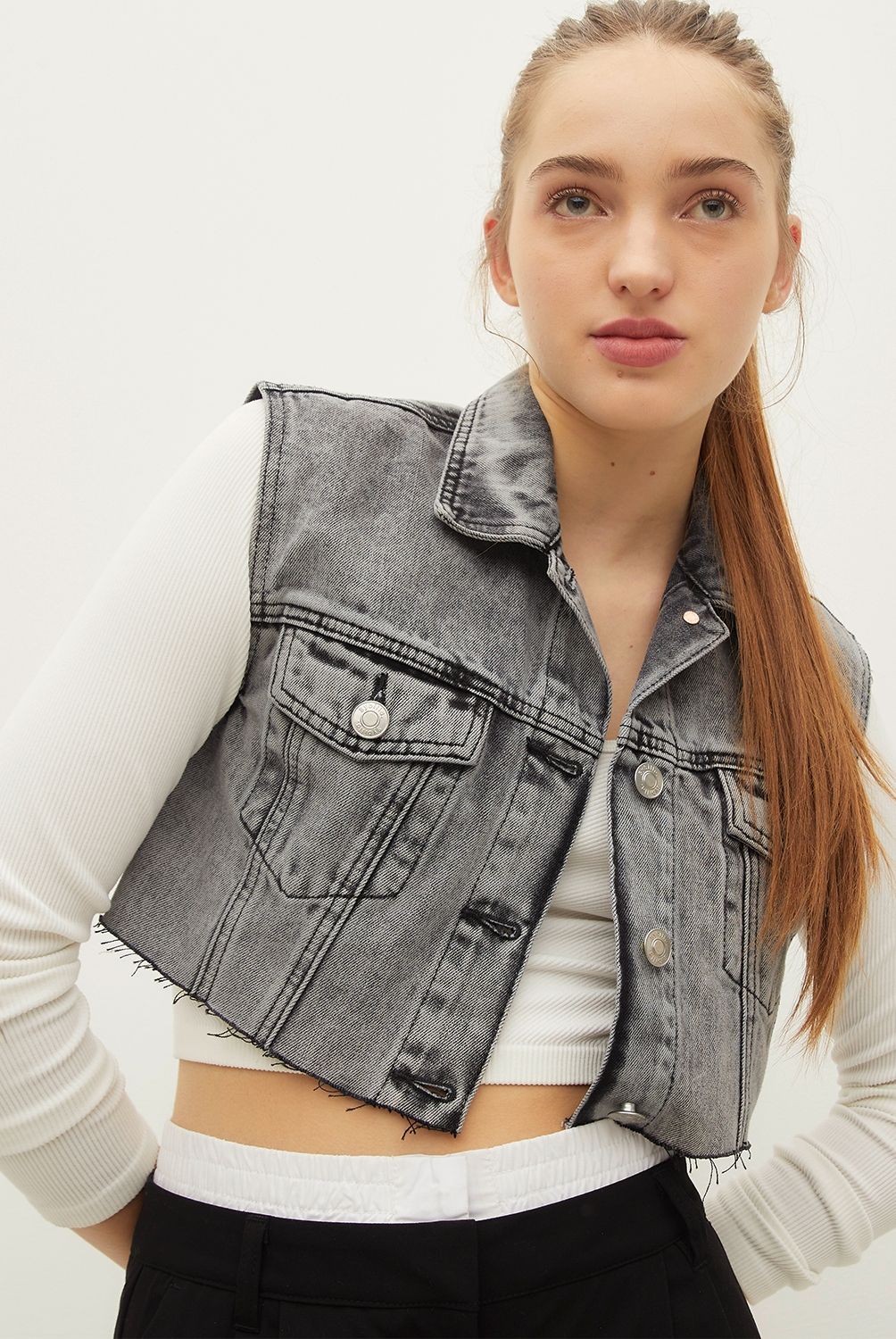 SYBILLA - Chaqueta Jeans Mujer Sybilla Sin Mangas Corta Deshilachada