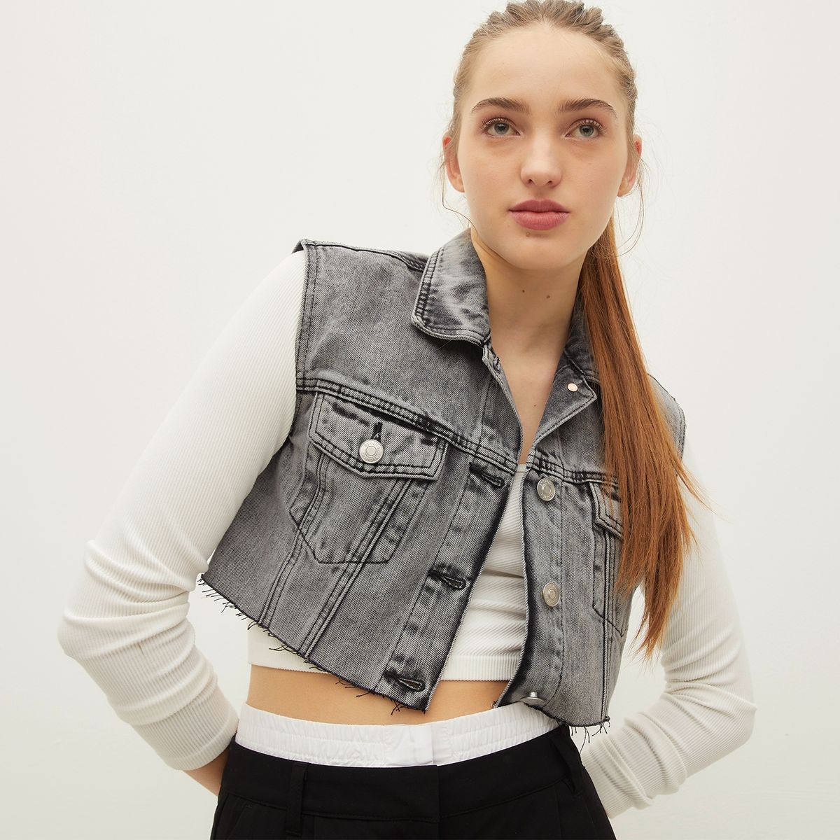 SYBILLA - Chaqueta Jeans Mujer Sybilla Sin Mangas Corta Deshilachada