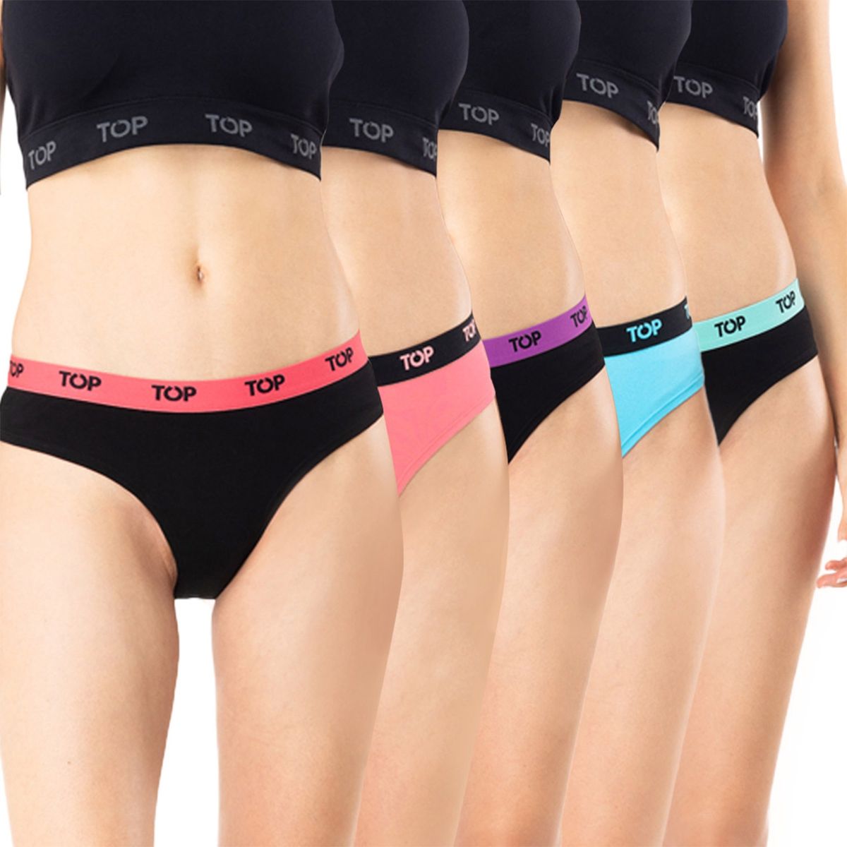 TOP - Pack de 5 Calzón Bikini Con Elástico Mujer Top