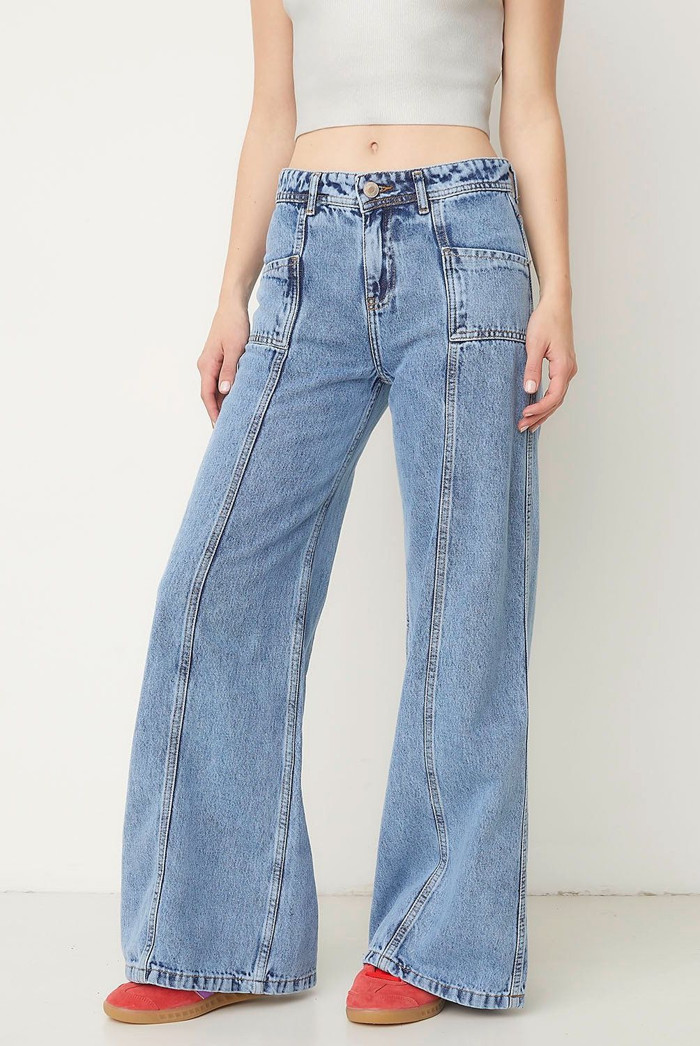 SYBILLA - Jeans Wide Leg Sybilla Tiro Medio Mujer Algodón Casual