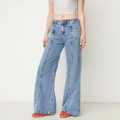 SYBILLA - Jeans Wide Leg Tiro Medio Mujer Algodón Casual
