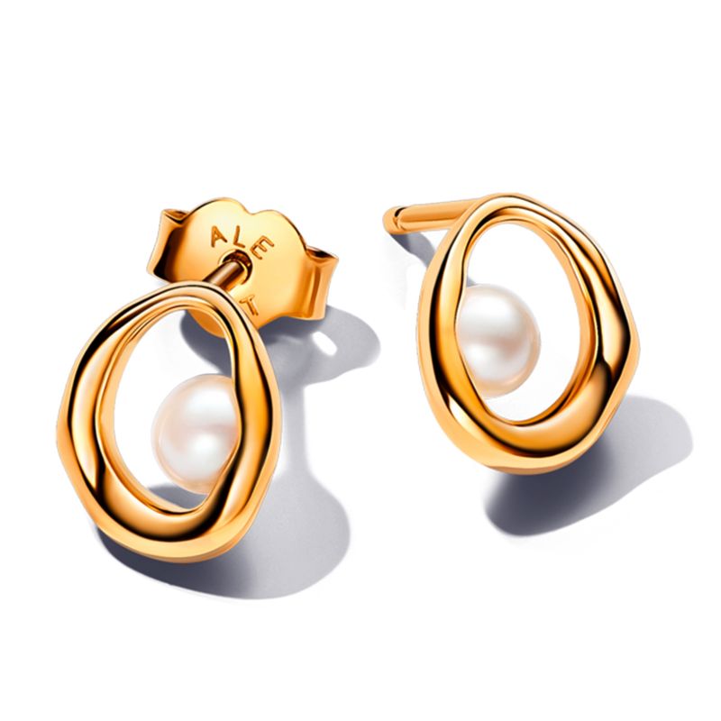 PANDORA - Aretes De Botón Óvalos Forma Orgánica Y Perla Cultivada De Agua Dulce Mujer Pandora
