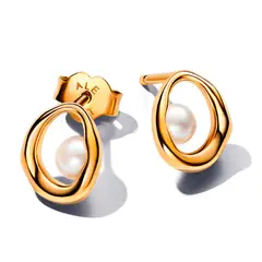 PANDORA - Aretes De Botón Óvalos Forma Orgánica Y Perla Cultivada De Agua Dulce Mujer