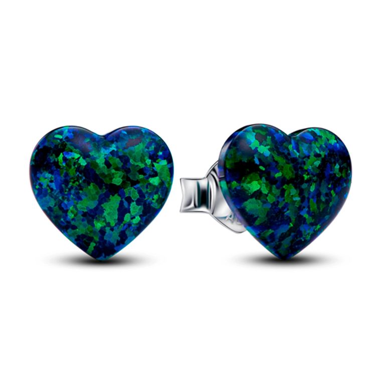 PANDORA Aros Corazon Verde Opalescente Mujer Pandora