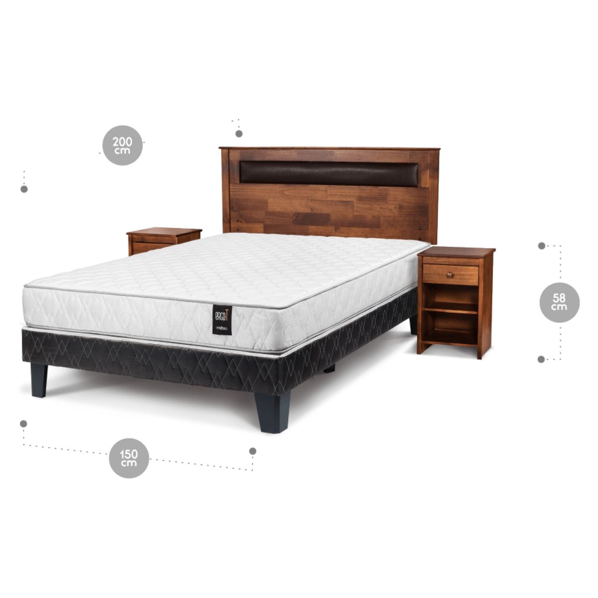 ROSEN - Cama Ergo T 2 Plazas + Muebles Ferrara