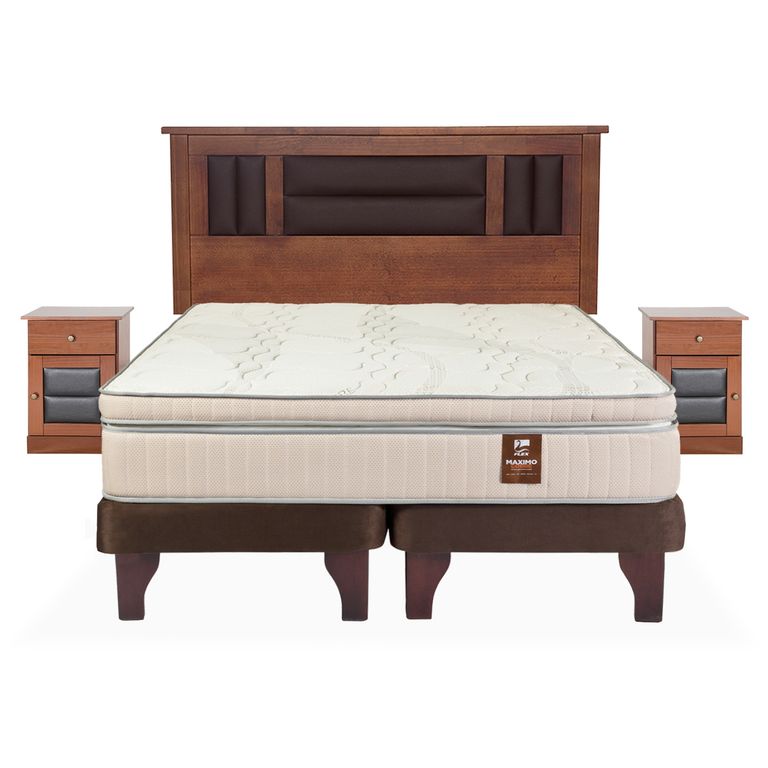 FLEX Cama Europea Maximo Cobre 2 Plazas x 2.00mt Base Dividida + Respaldo + 2 Veladores